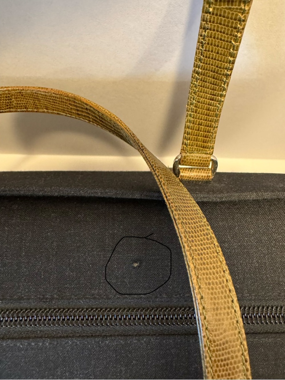 Vintage Kate Spade Black Linen Tote with Olive Lizard-Embossed Handles - Picture 7 of 7